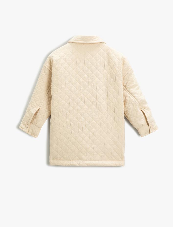 Kız Çocuk Kapitone Gömlek Ceket Uzun Kollu Çift Cepli