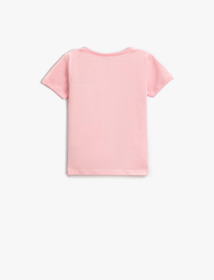 Kız Bebek Kedi Baskılı Kısa Kollu Tişört Pamuklu
