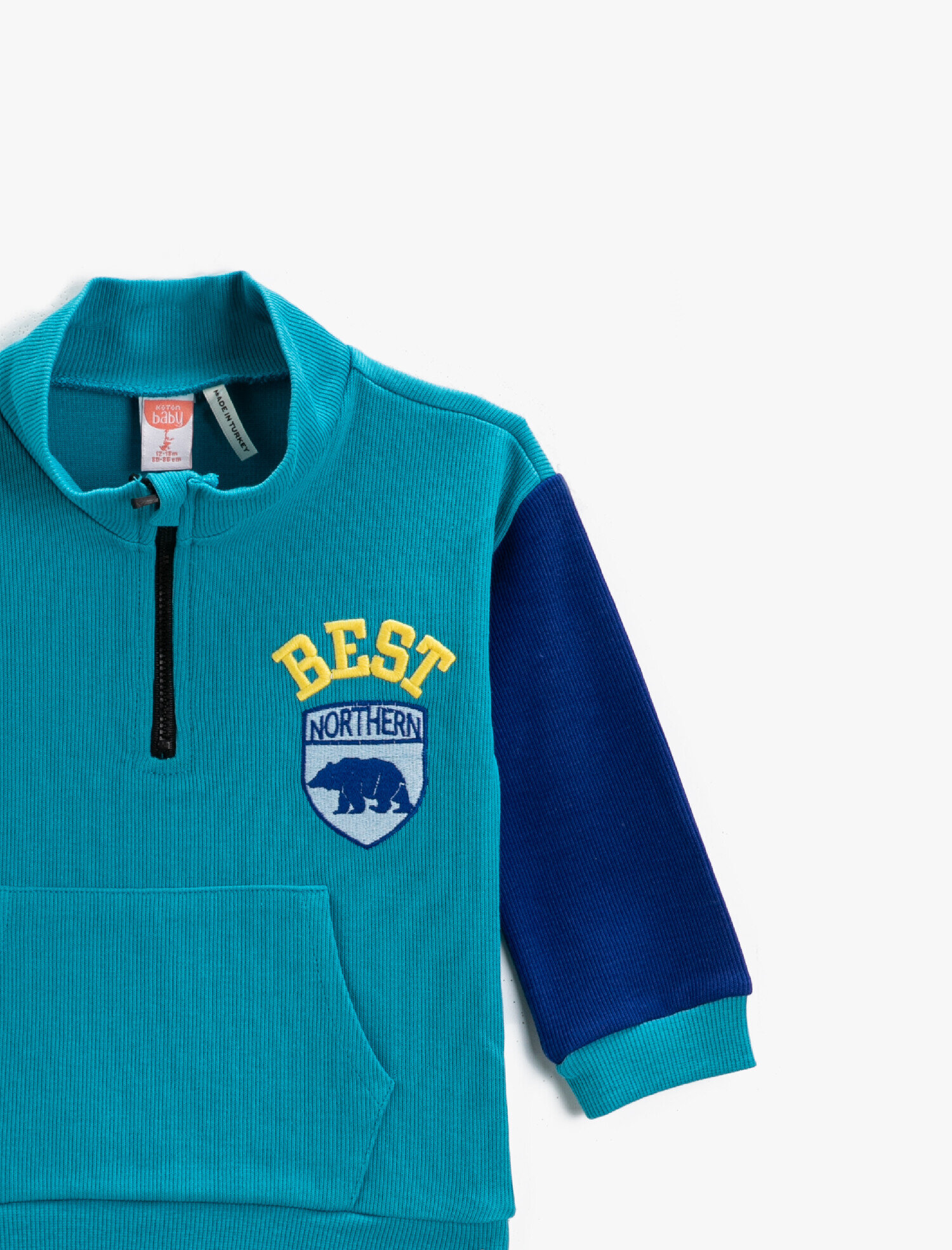  Erkek Bebek Baskılı Kanguru Cepli Sweatshirt Fermuarlı Pamuklu