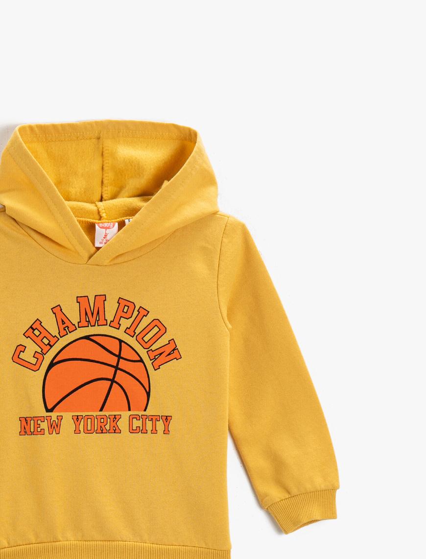  Erkek Bebek Basketbol Baskılı Kapüşonlu Sweatshirt Pamuklu