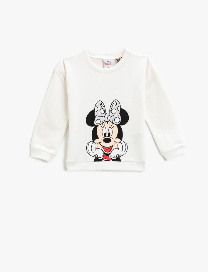 Kız Bebek Minnie Mouse Baskılı Sweatshirt Bisiklet Yaka Lisanslı Pamuklu