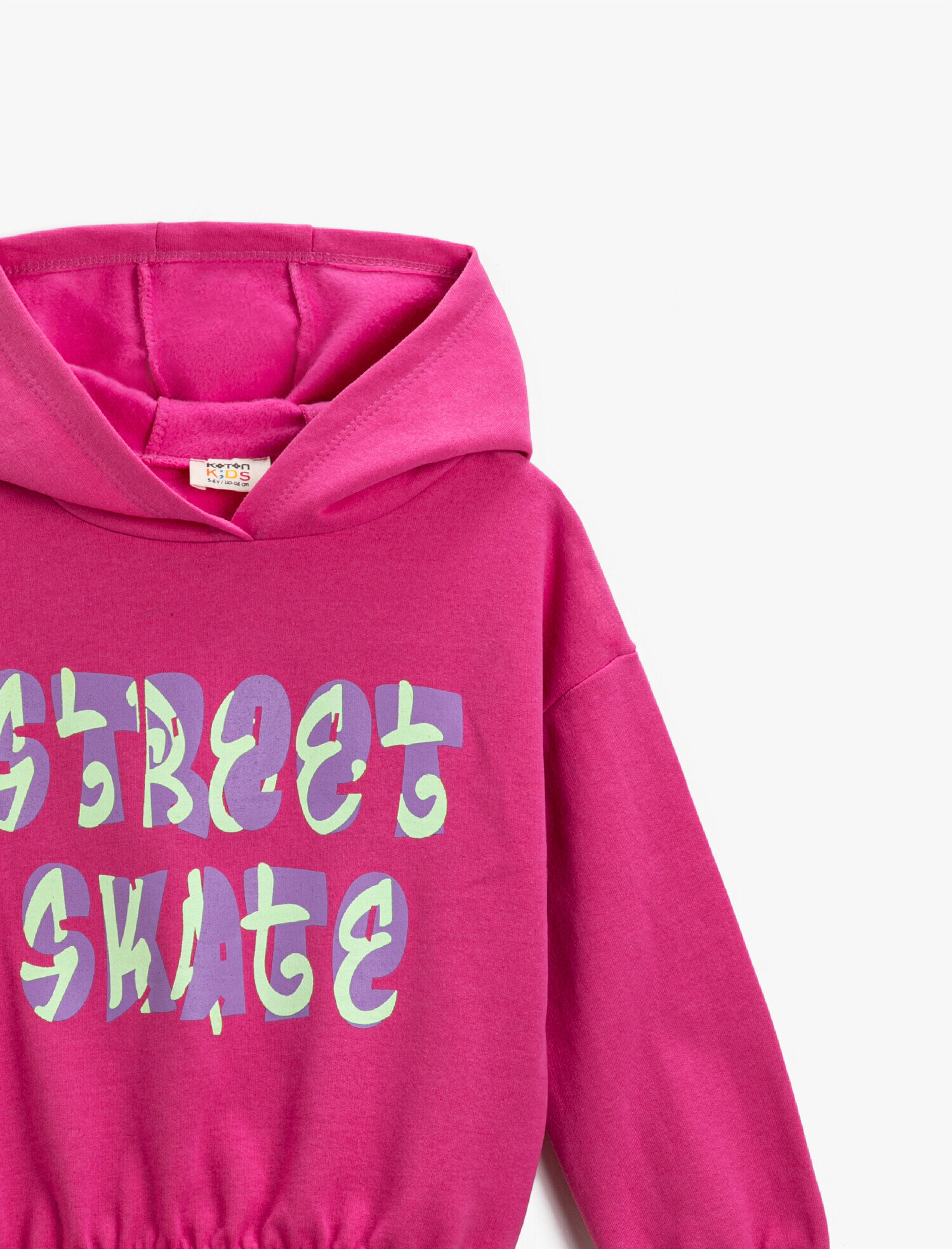  Kız Çocuk Baskılı Kapüşonlu Sweatshirt Pamuklu