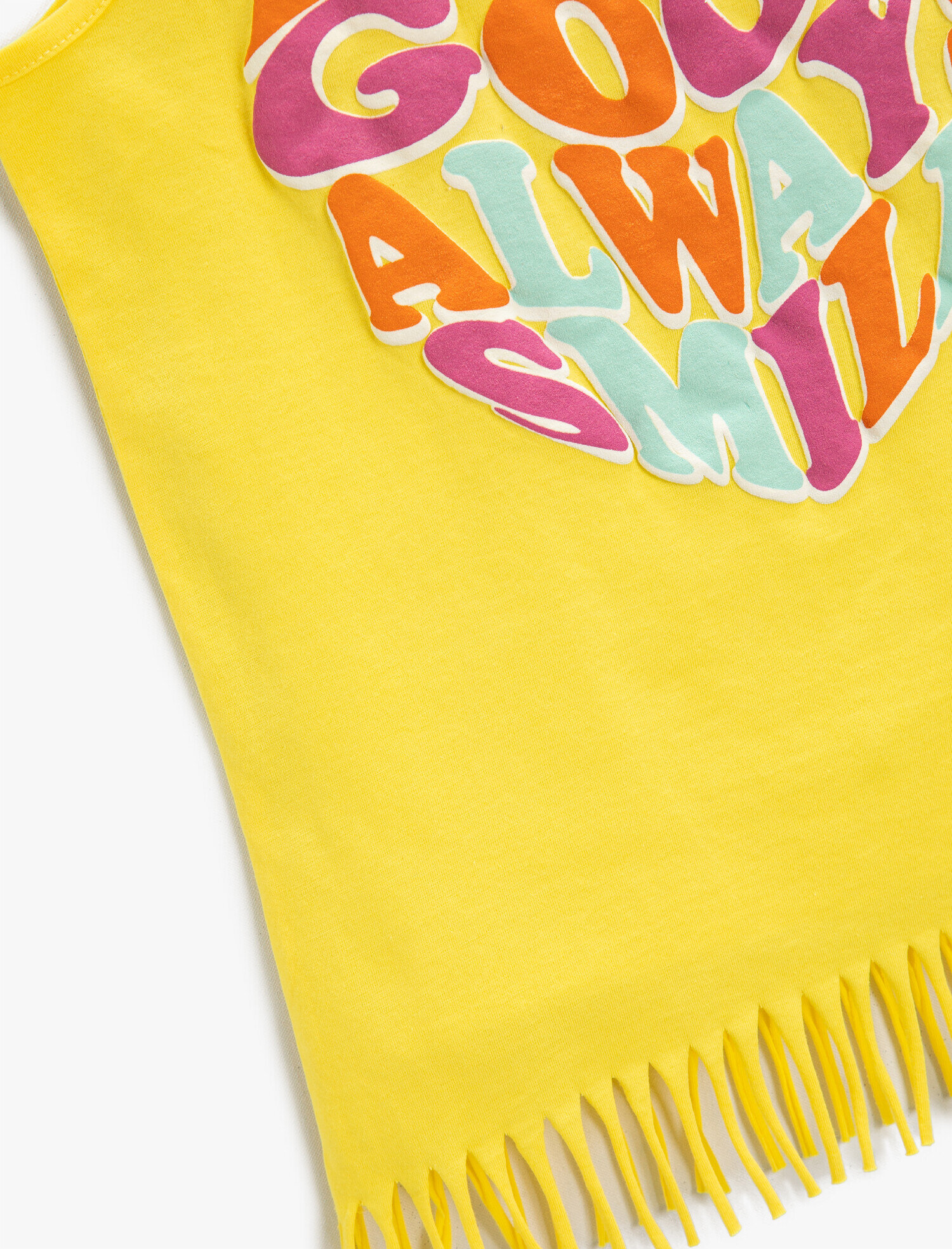  Kız Çocuk Slogan Baskılı Püsküllü Atlet Pamuklu