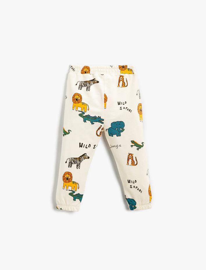 Erkek Bebek Hayvan Baskılı Jogger Eşofman Altı Pamuklu Beli Bağcıklı