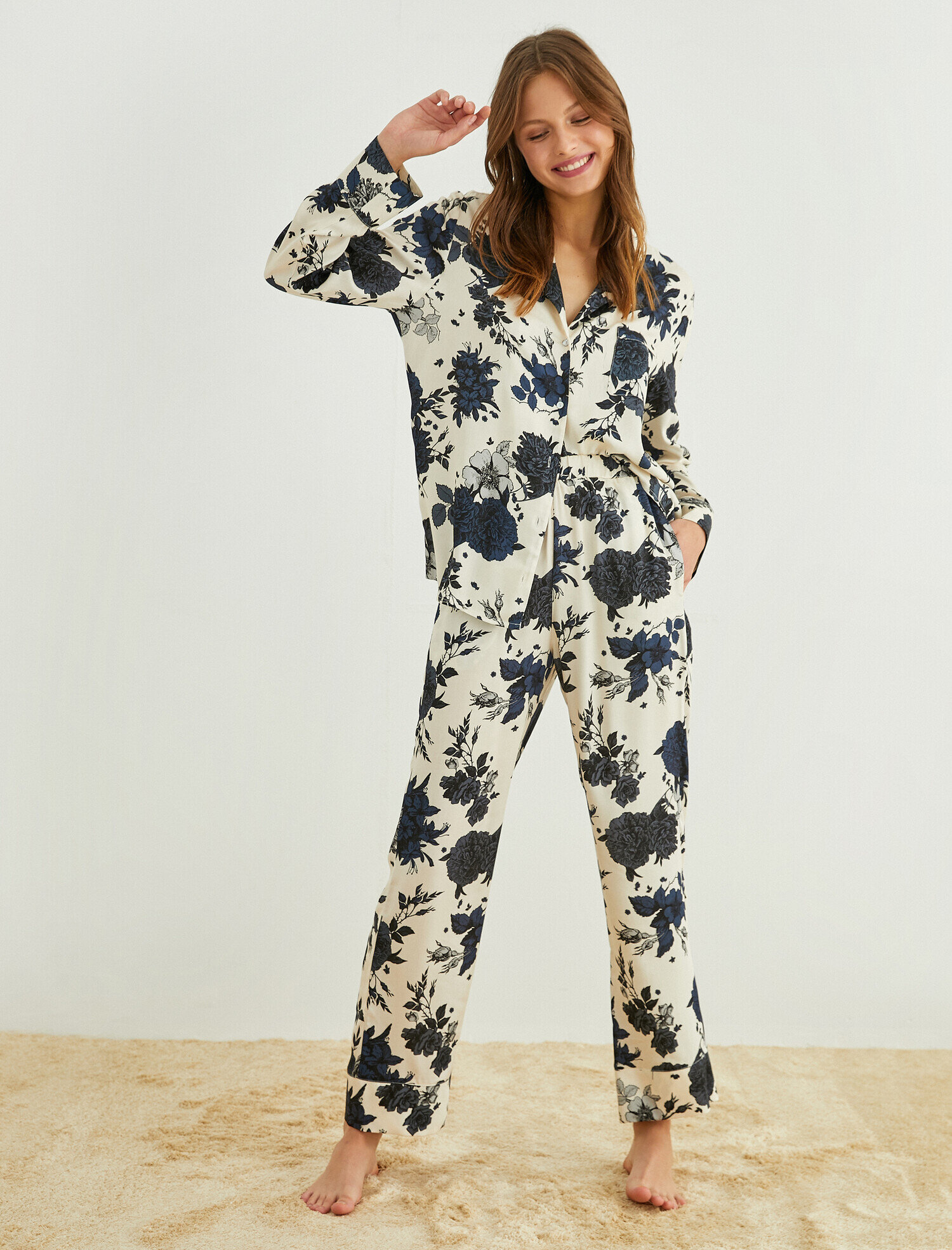   Desenli Beli Lastikli Pijama Altı