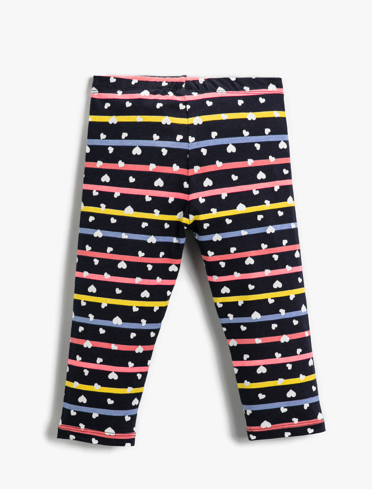  Kız Çocuk Kalp Baskılı Çizgili Tayt Pamuklu