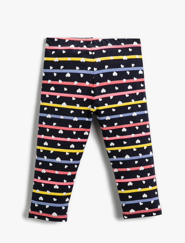 Kız Çocuk Kalp Baskılı Çizgili Tayt Pamuklu