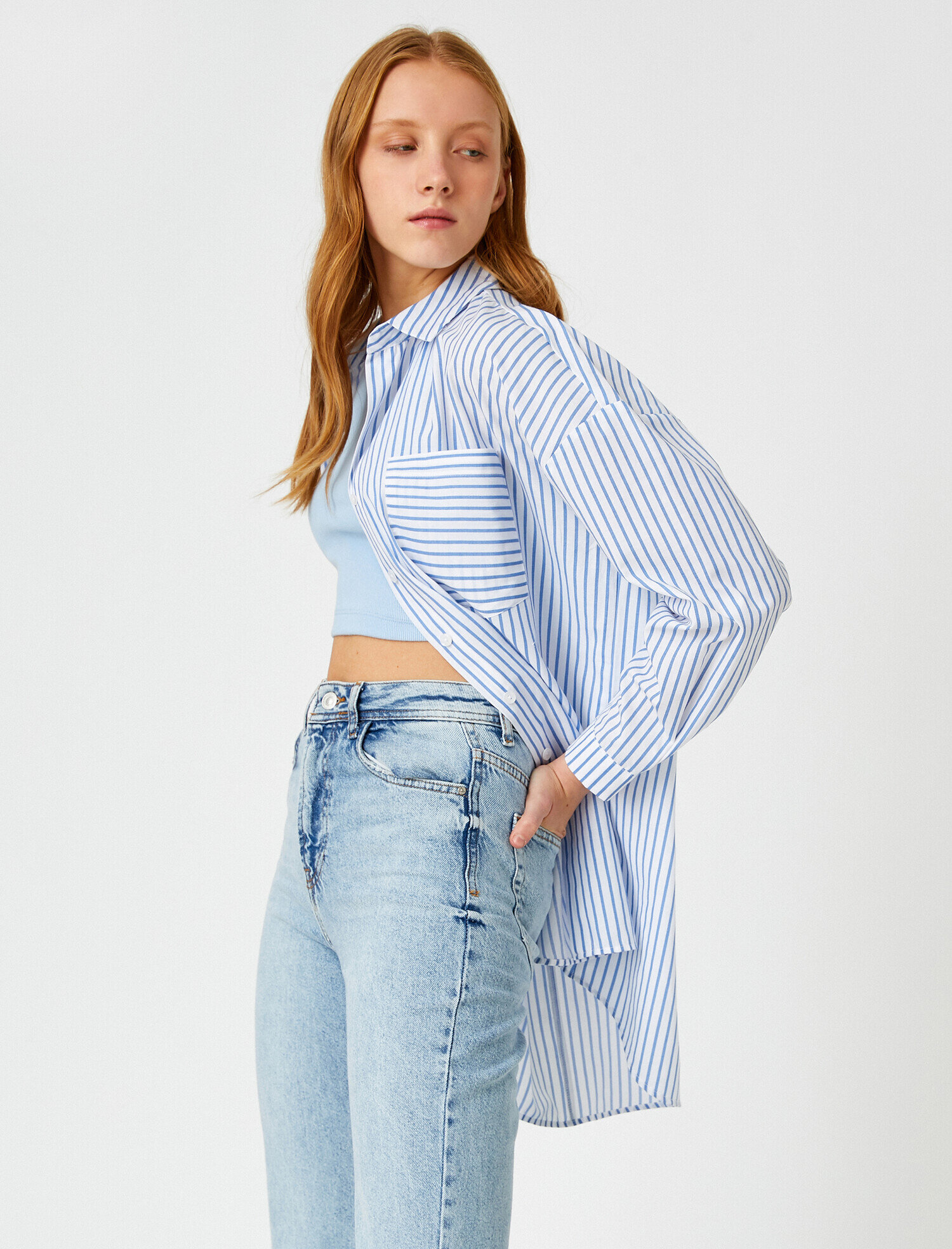 Çizgili Cepli Uzun Kollu Gömlek