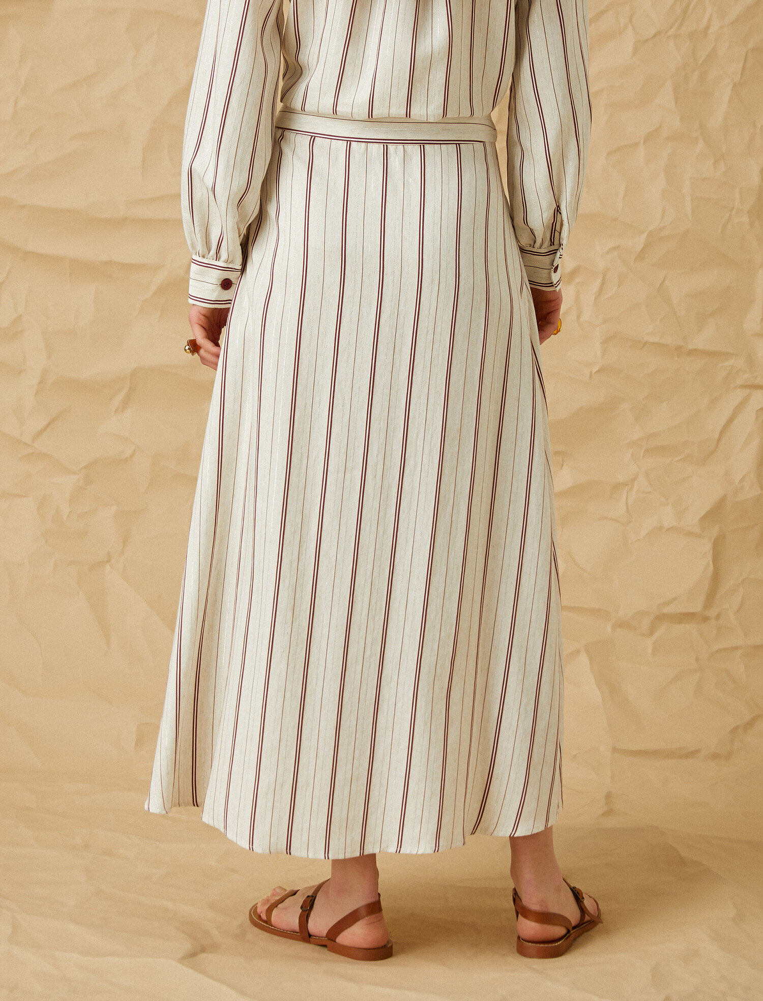   Düğmeli Midi Etek Keten Karışımlı