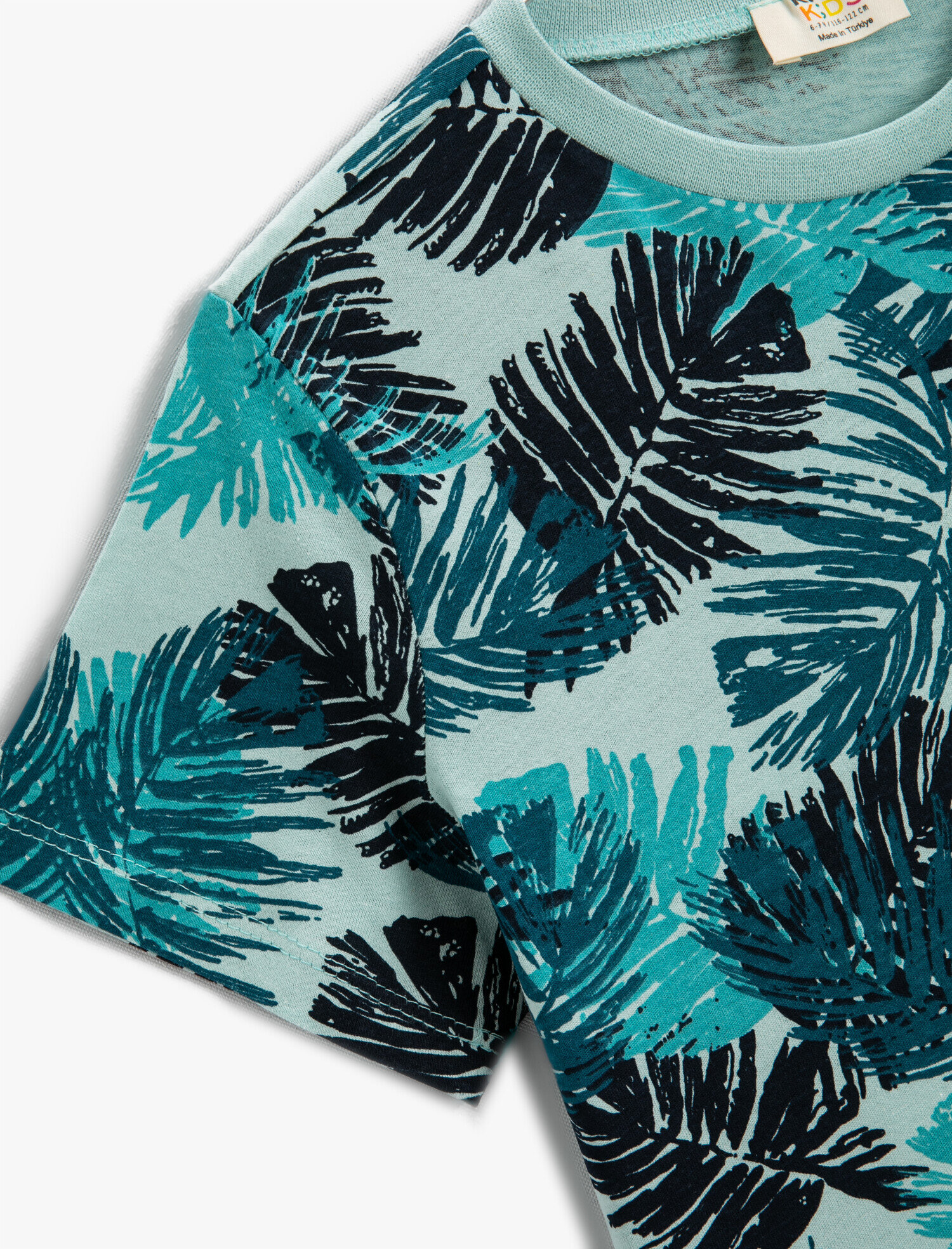  Erkek Çocuk Yaprak Baskılı Kısa Kollu Tişört Pamuklu