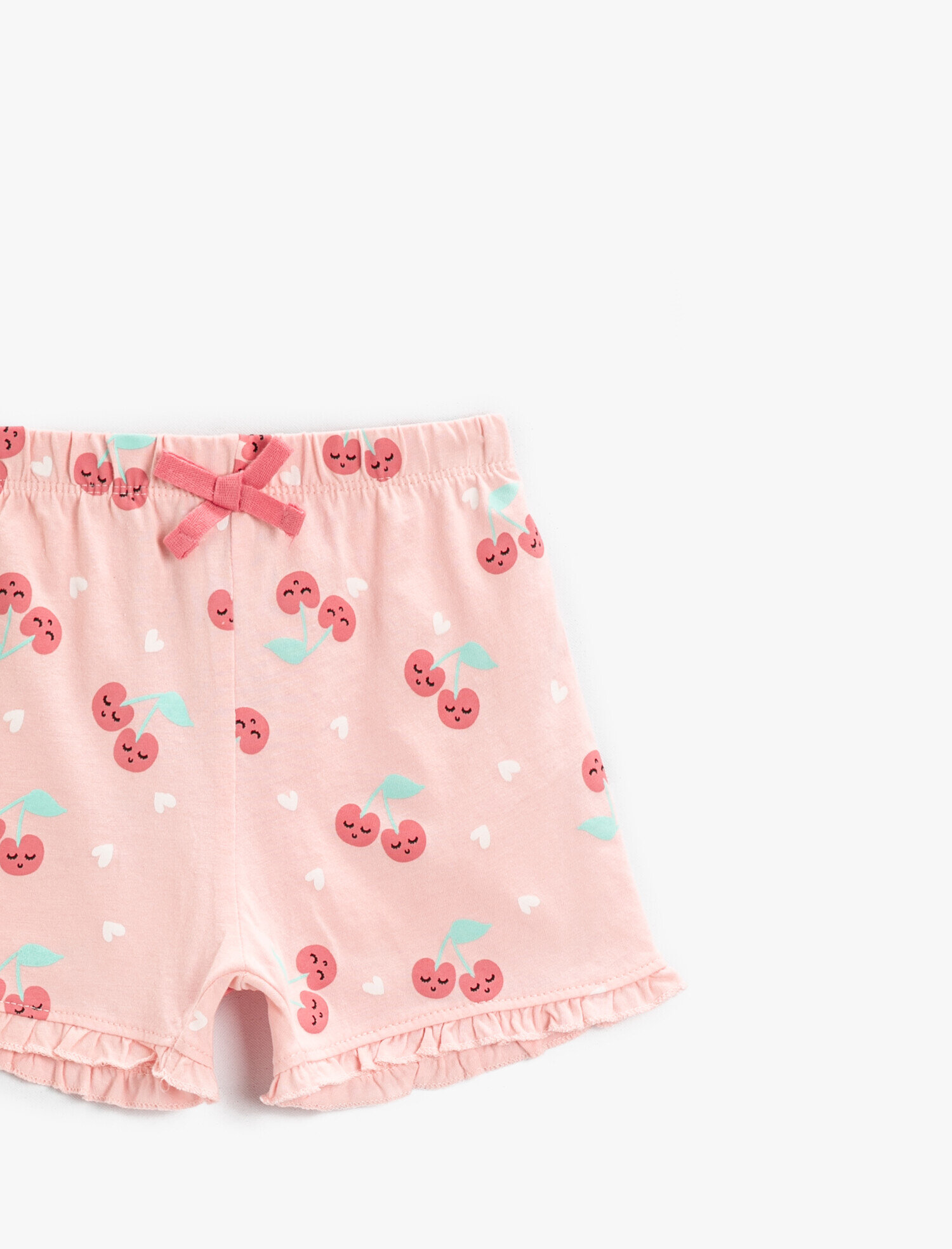  Kız Bebek Kiraz Baskılı Şort Beli Lastikli Pamuklu