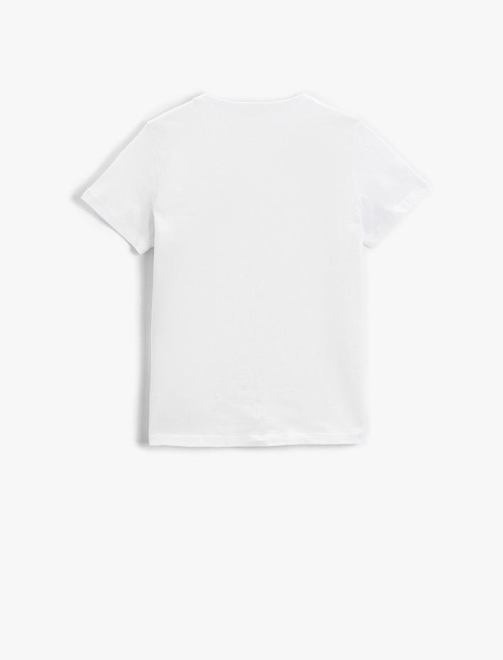 Erkek Çocuk Dinozor Baskılı Kısa Kollu Tişört Pamuklu Bisiklet Yaka