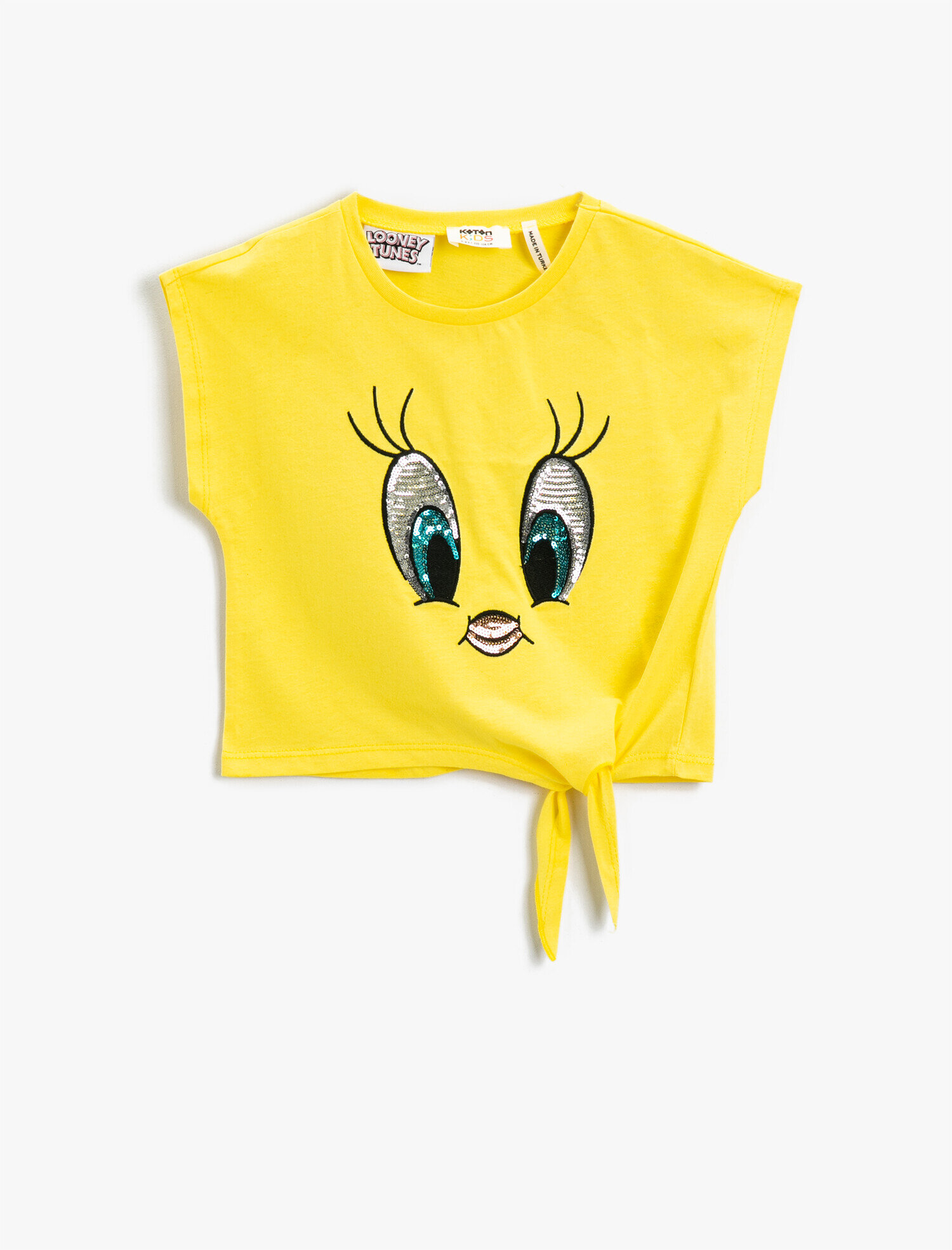  Kız Çocuk Tweety Lisanslı Kısa Kollu Tişört Pamuklu Pullu Payetli