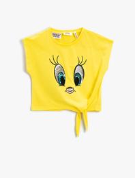 Tweety Lisanslı Kısa Kollu Tişört Pamuklu Pullu Payetli