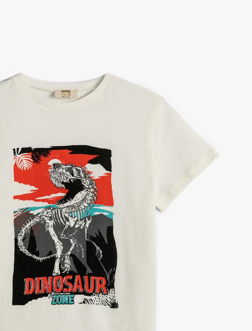  Erkek Çocuk Dinozor Baskılı Kısa Kollu Tişört Pamuklu