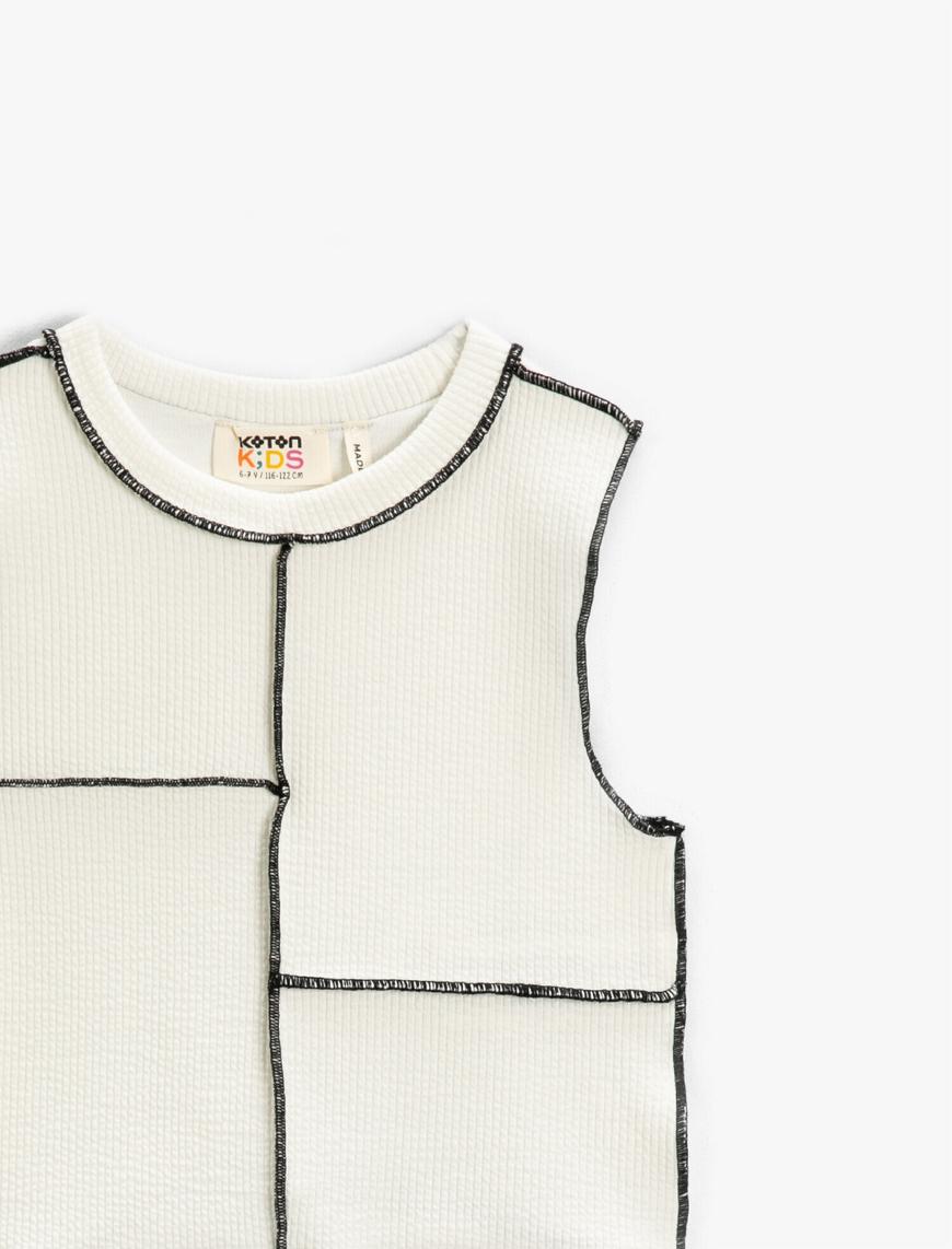  Kız Çocuk Crop Atlet Süs Dikişli Bloklu
