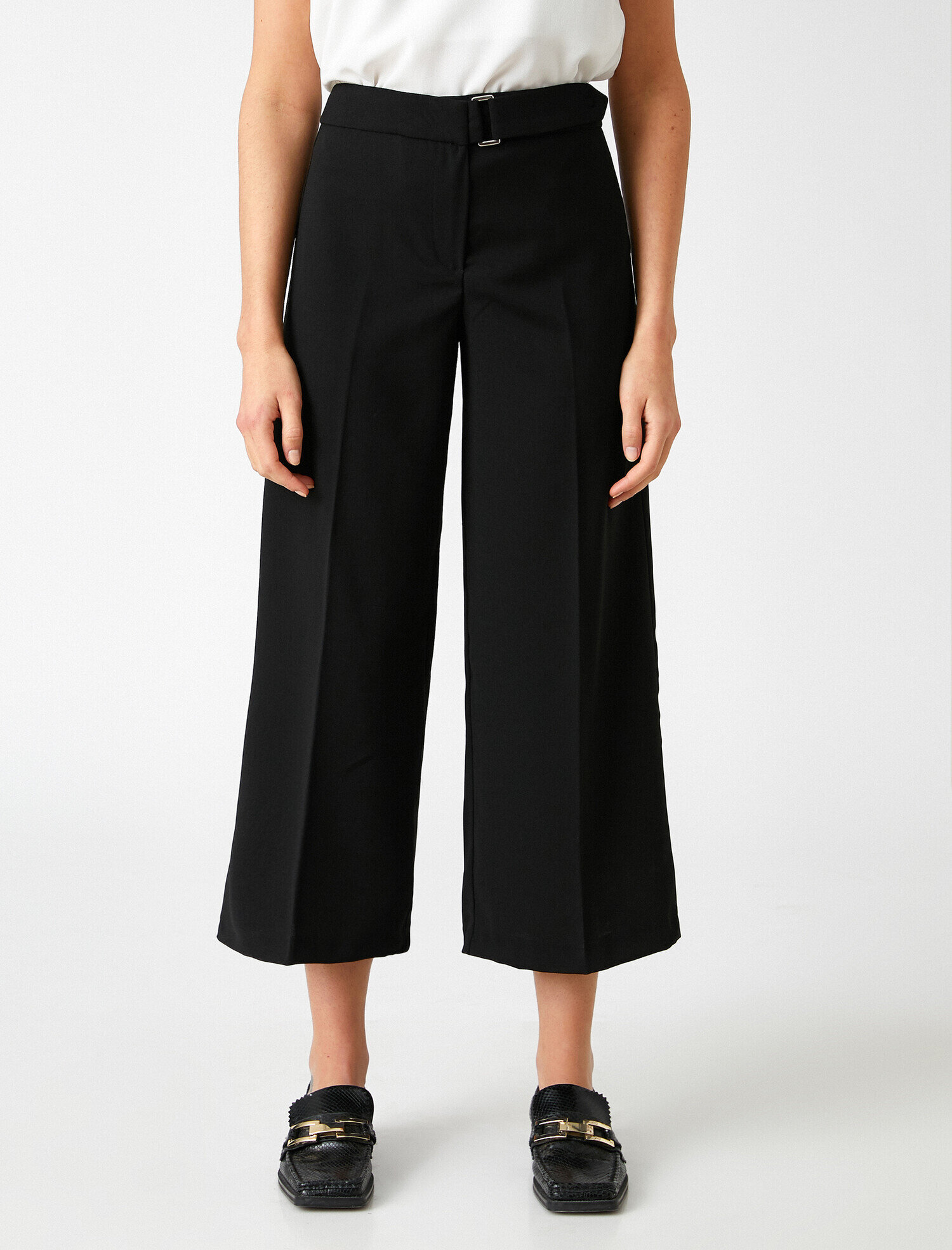   Yüksek Bel Bol Paça Crop Pantolon