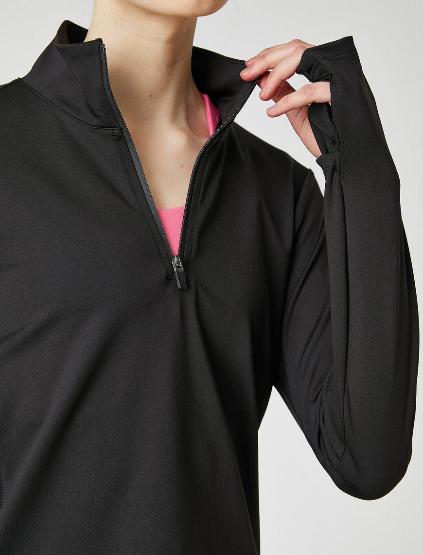   Fermuarlı Eldiven Detaylı Spor Sweatshirt