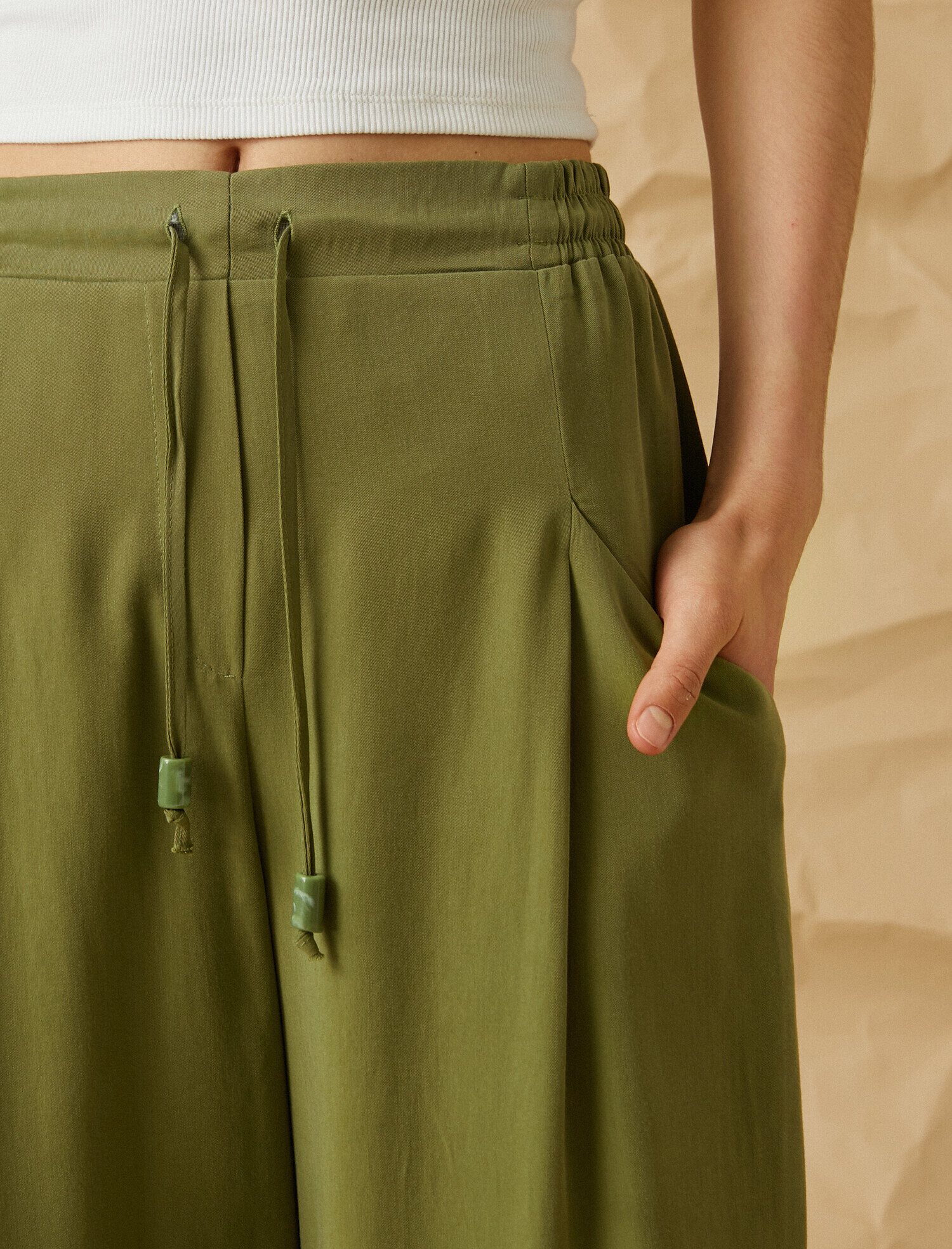   Beli Bağlamalı Bol Paça Pantolon