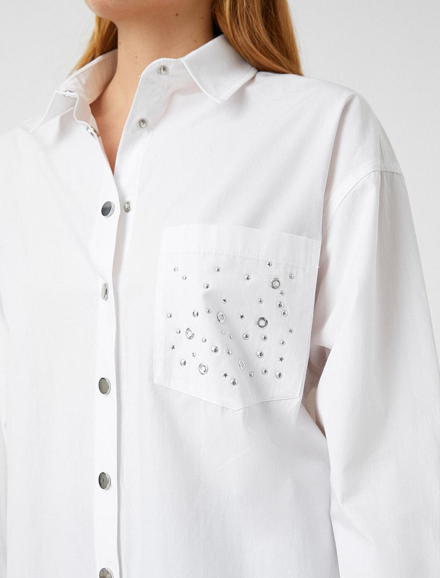   Metal İşlemeli Oversize Poplin Gömlek