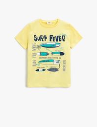 Sörf Baskılı Kısa Kollu Tişört Pamuklu