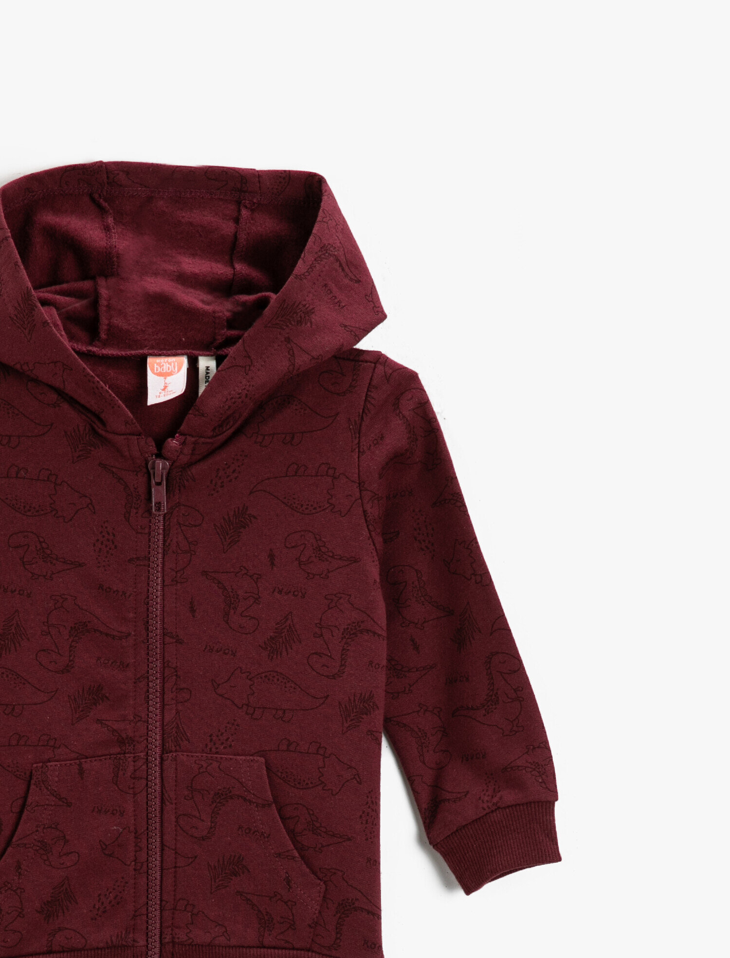  Erkek Bebek Dinozor Baskılı Kapüşonlu Hırka Fermuarlı Pamuklu