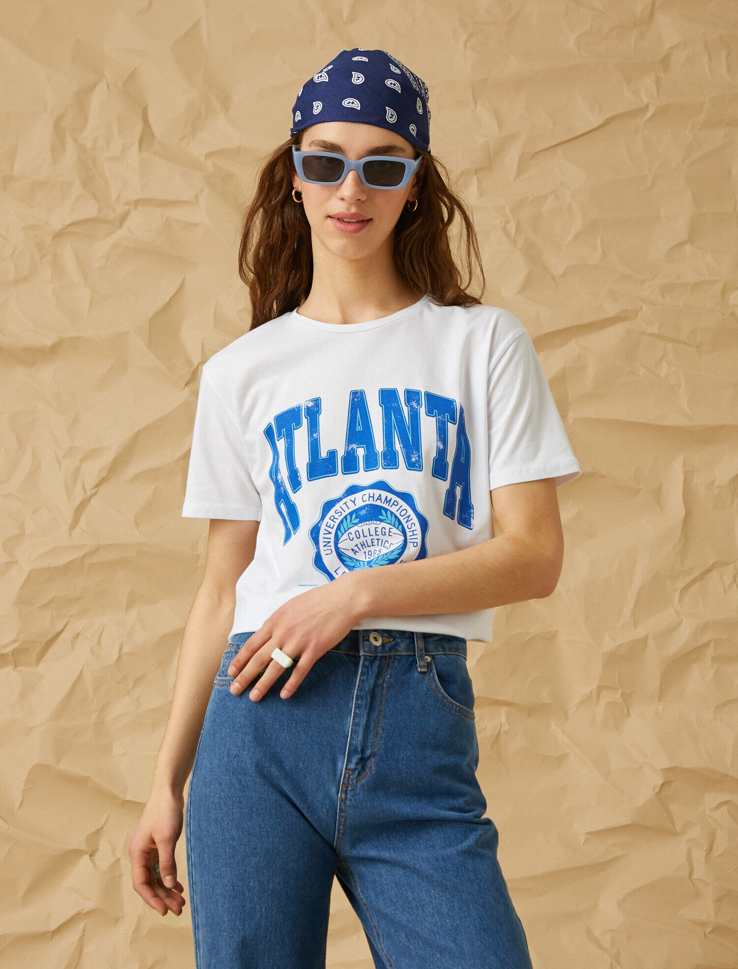   Baskılı Kısa Kollu Pamuklu Tişört