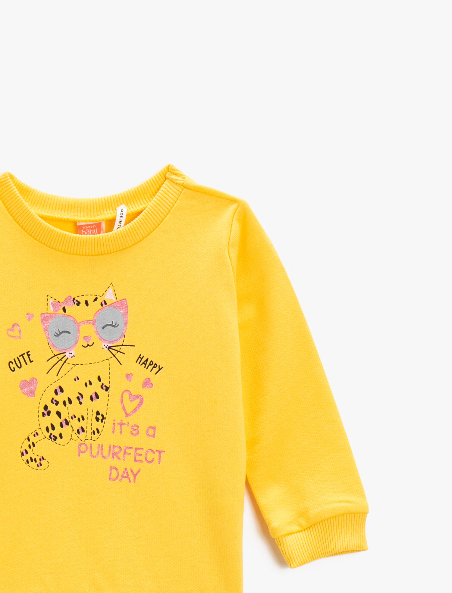 Kız Bebek Baskılı Bisiklet Yaka Sweatshirt Pamuklu