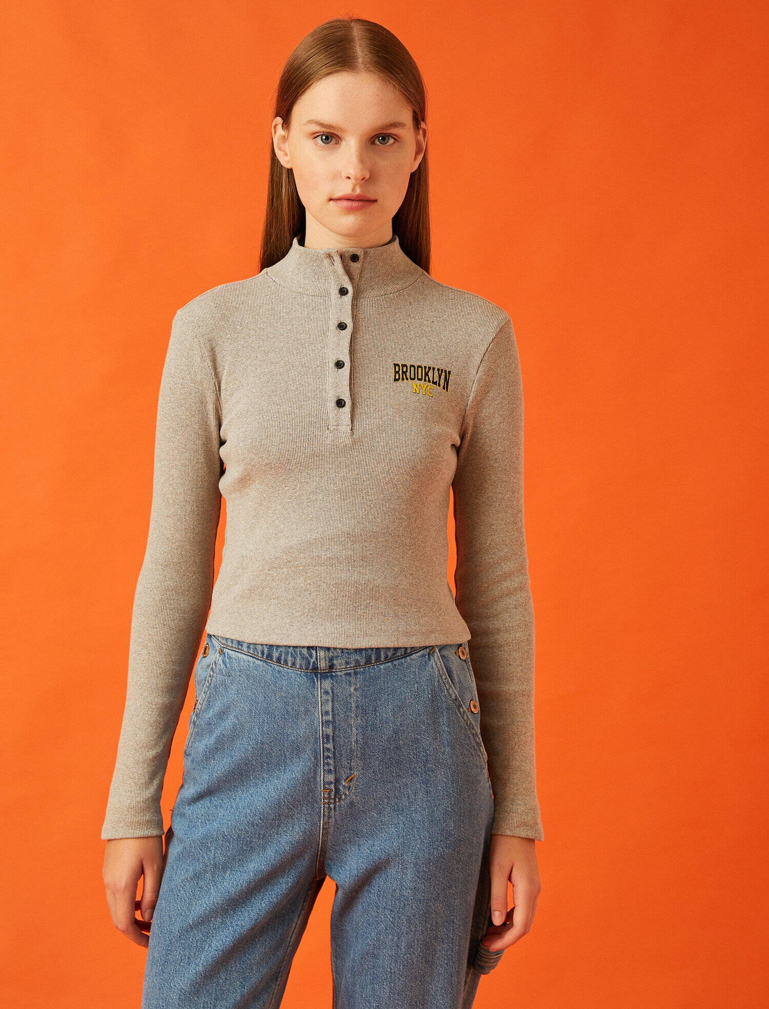   Polo Yaka Baskılı Uzun Kollu Tişört