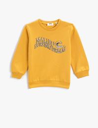 Baskılı Uzun Kollu Sweatshirt Bisiklet Yaka