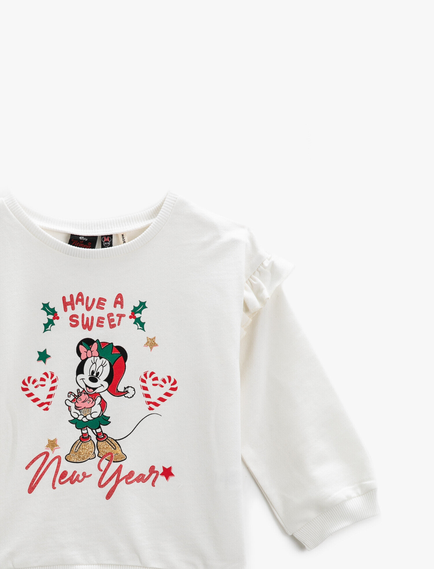  Kız Bebek Mickey Mouse Baskılı Pamuklu Fırfırlı Sweatshirt