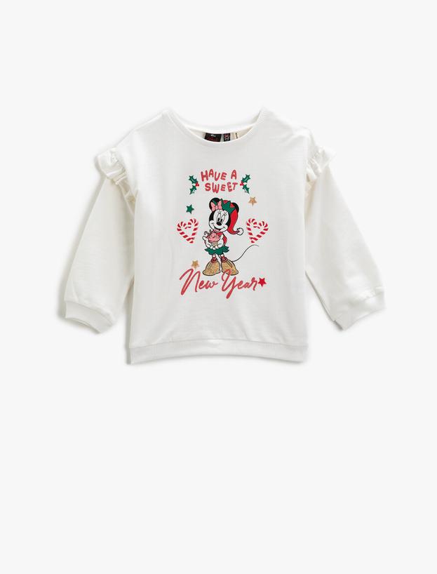  Kız Bebek Mickey Mouse Baskılı Pamuklu Fırfırlı Sweatshirt