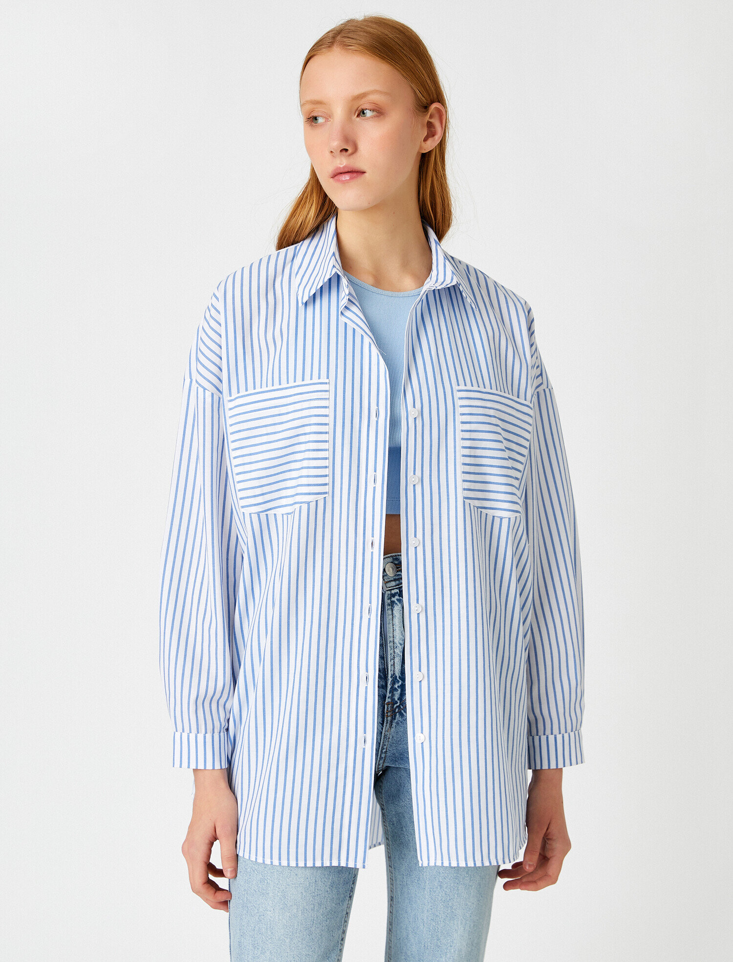 Çizgili Cepli Uzun Kollu Gömlek