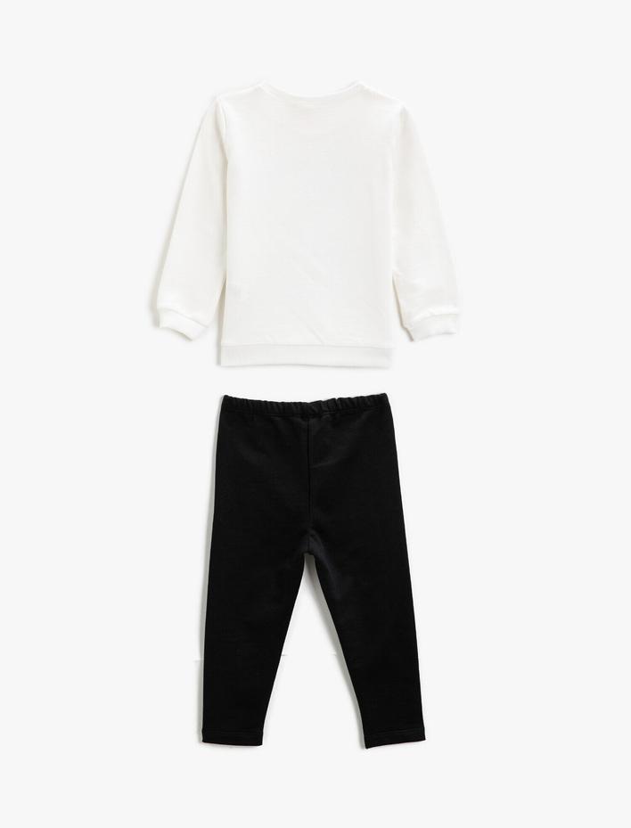 Kız Bebek Eşofman Takımı Baskılı Sweatshirt ve Eşofman Altı Pamuklu