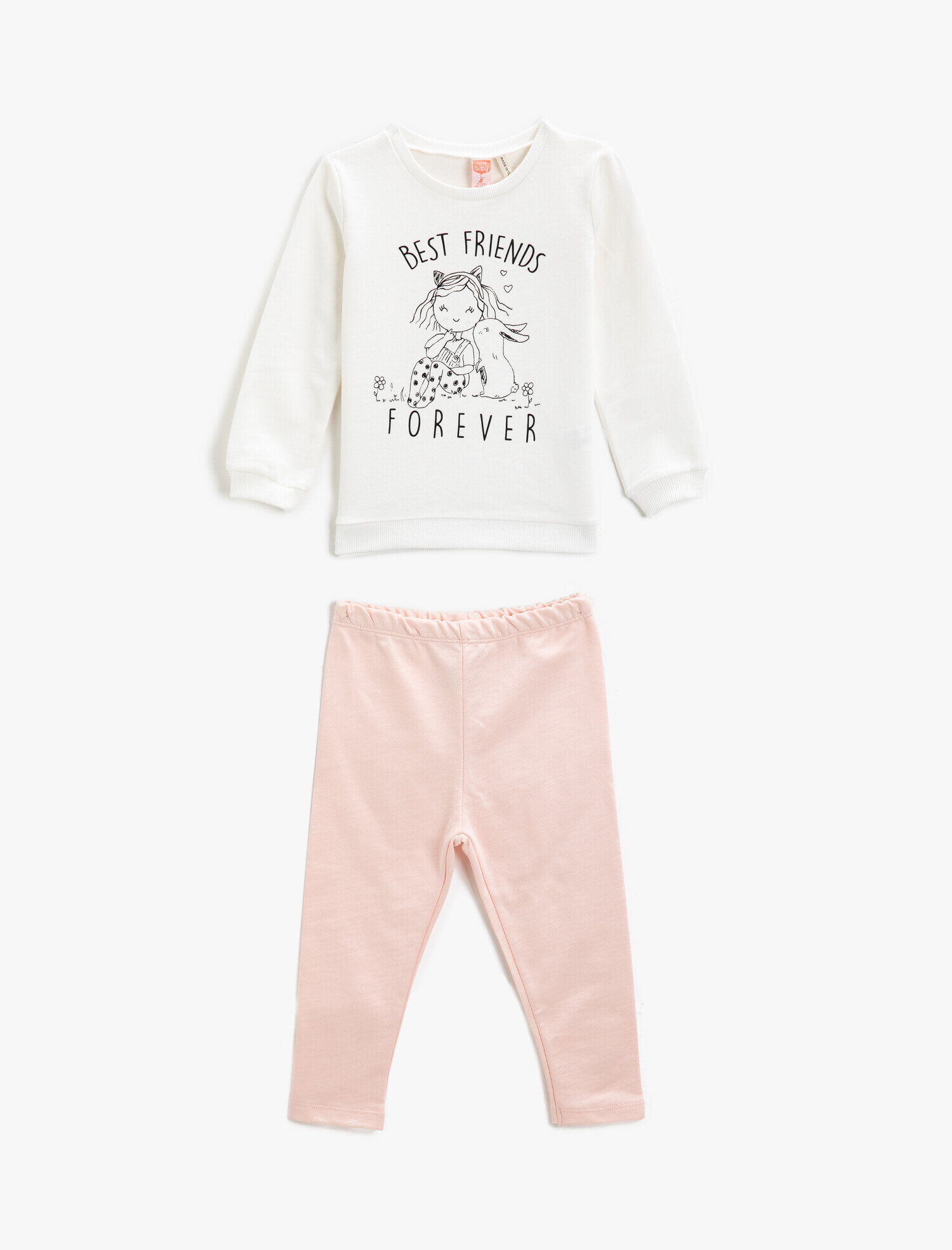  Kız Bebek Eşofman Takımı Baskılı Sweatshirt ve Eşofman Altı Pamuklu