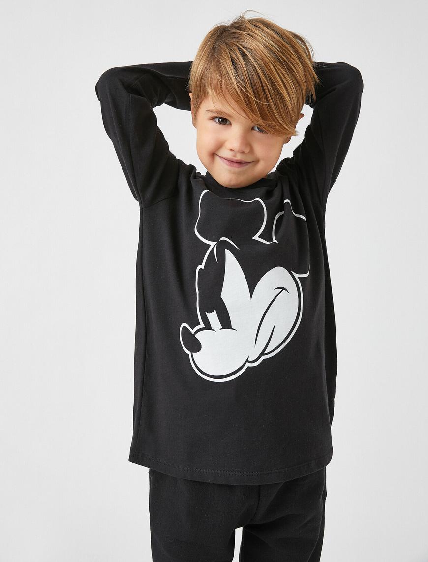  Erkek Çocuk Mickey Mouse Lisanslı Baskılı Tişört Uzun Kollu Pamuklu
