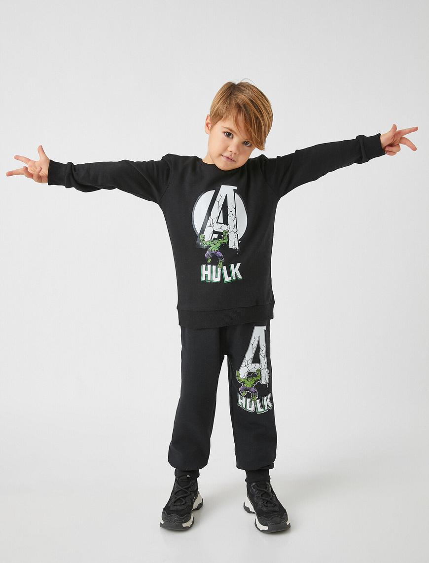  Erkek Çocuk Hulk Lisanslı Baskılı Jogger Eşofman Altı Cepli Beli Bağlanabilir