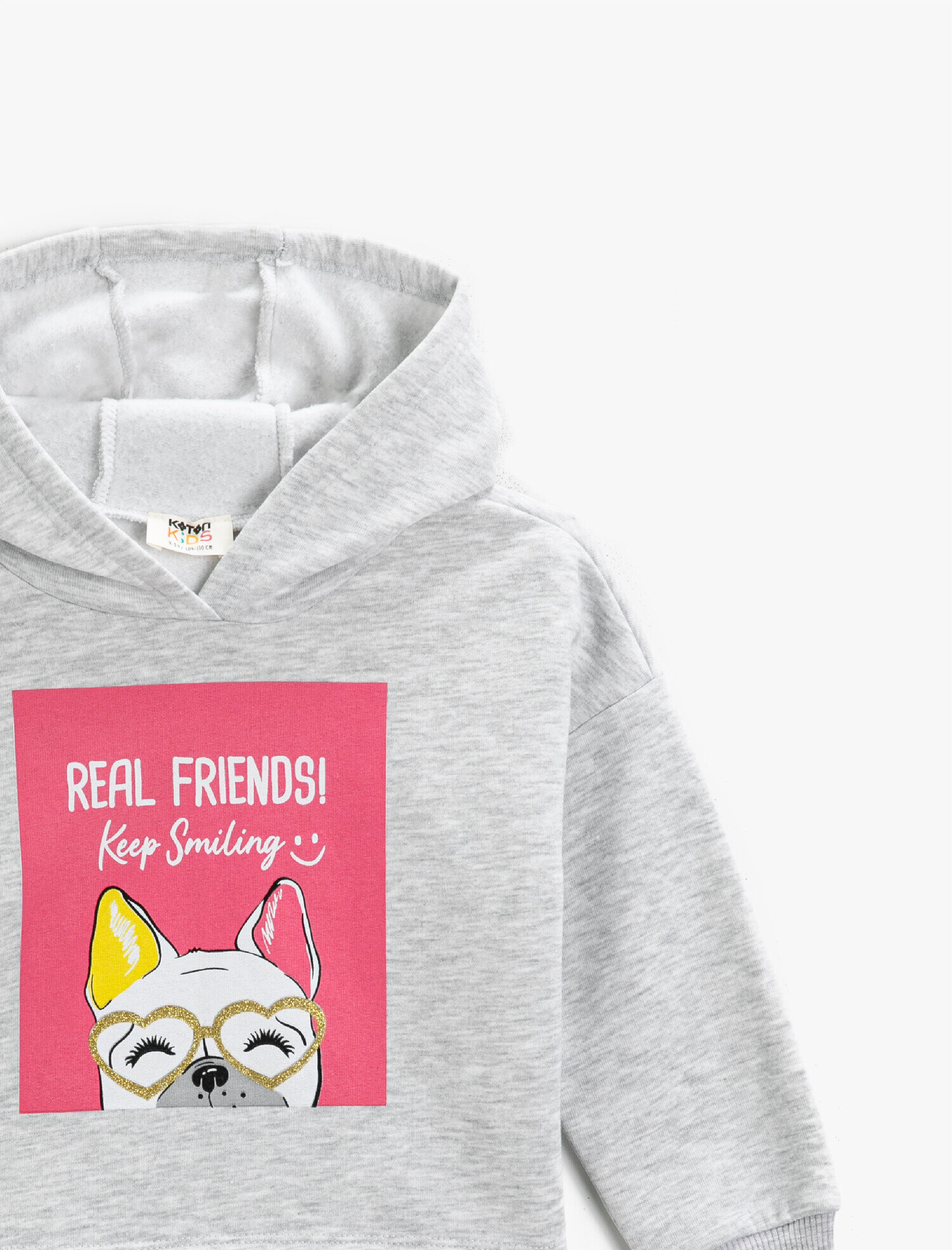  Kız Çocuk Köpek Baskılı Kapşonlu Sweatshirt Uzun Kollu