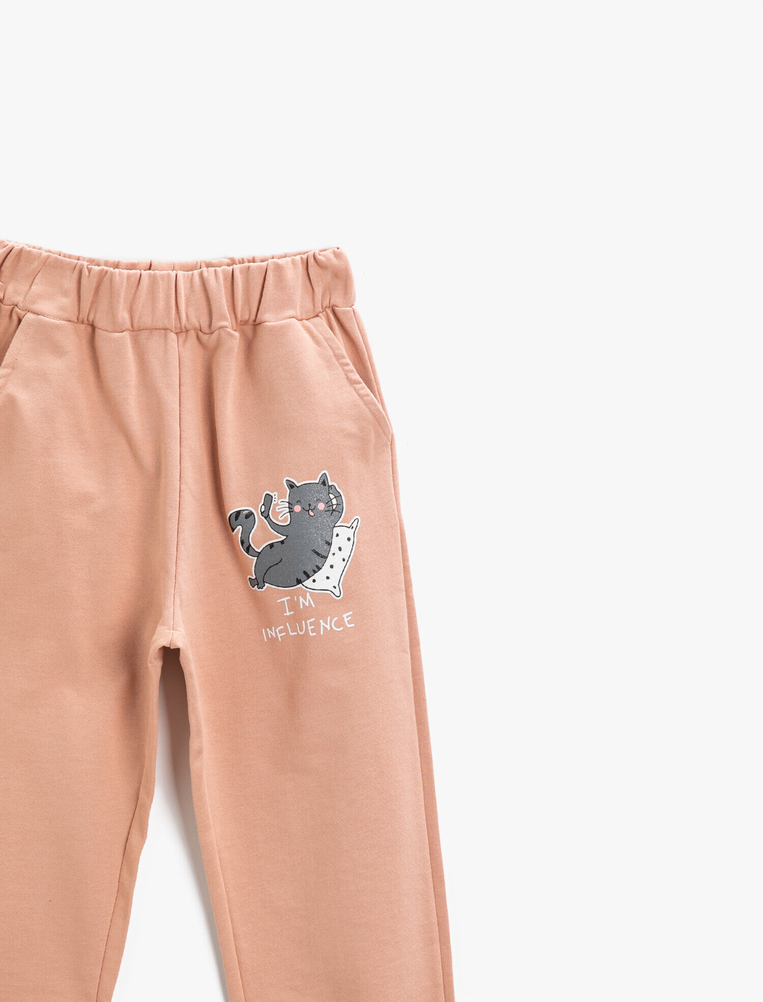  Kız Çocuk Kedi Baskılı Jogger Eşofman Altı Pamuklu Cepli