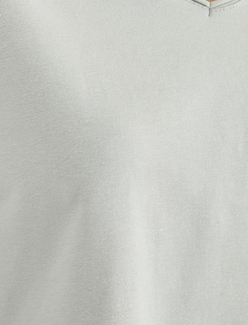   V Yaka Pamuklu Uzun Kollu Pijama Üstü