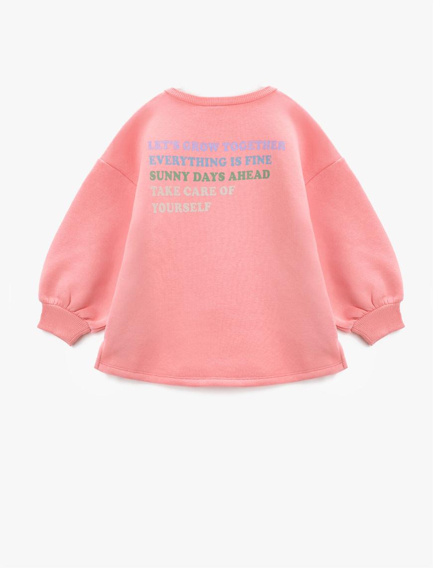  Kız Çocuk Slogan Baskılı Oversize Sweatshirt Beli Bağlama  Detaylı