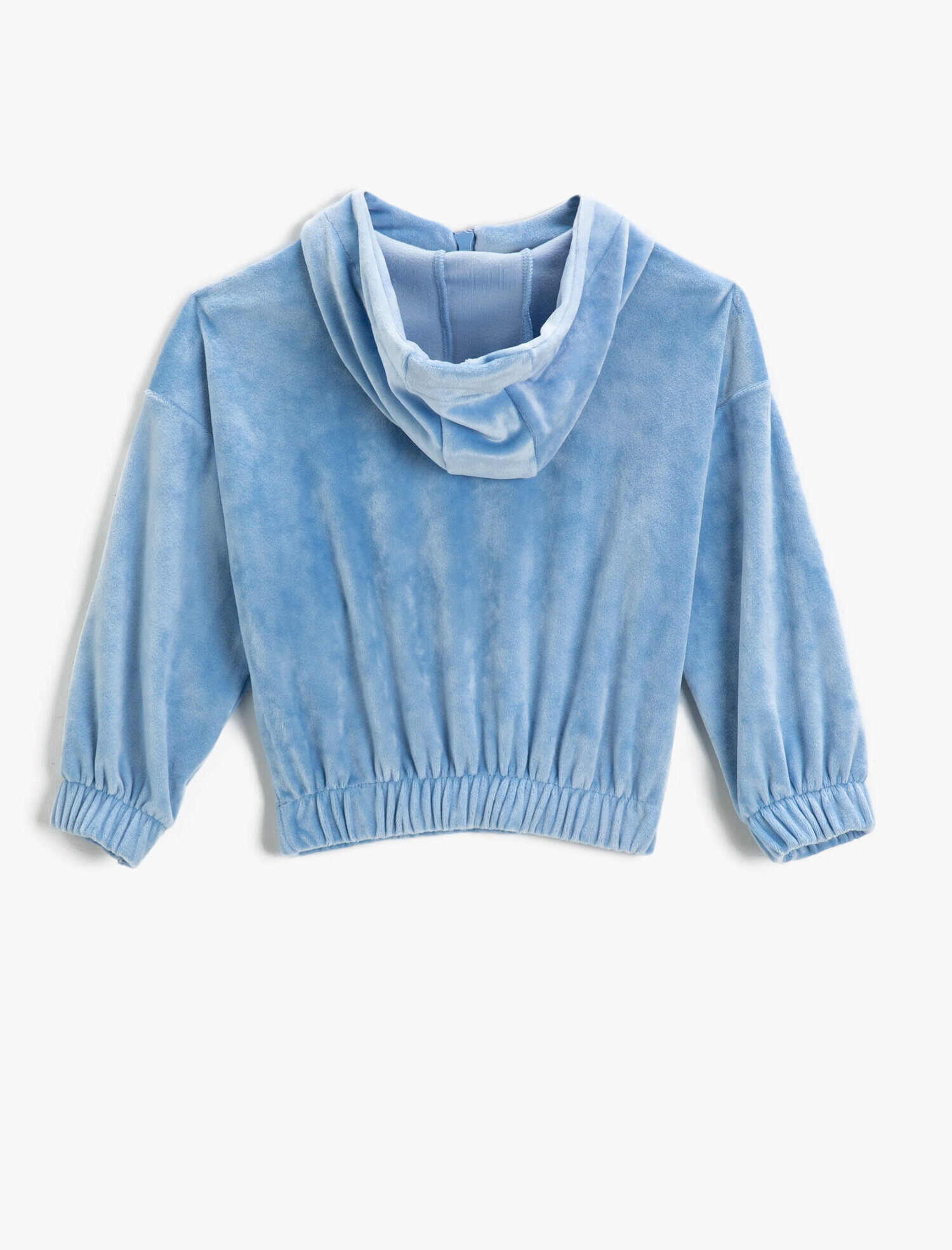  Kız Çocuk Kadife Kapşonlu Sweatshirt Yakası Fermuarlı