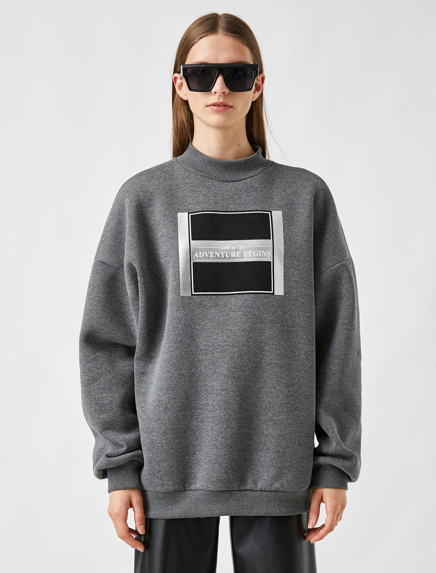   Bisiklet Yaka Baskılı Oversize Sweatshirt