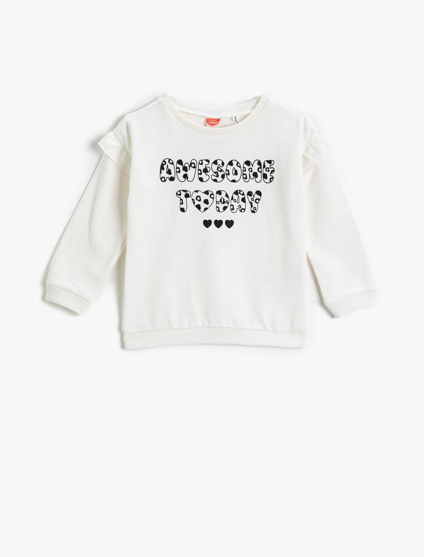  Kız Bebek Fırfırlı Baskılı Sweatshirt Pamuklu