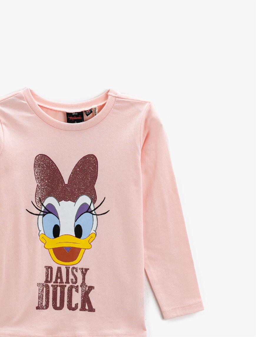  Kız Çocuk Daisy Duck Lisanslı Baskılı Tişört Uzun Kollu Pamuklu