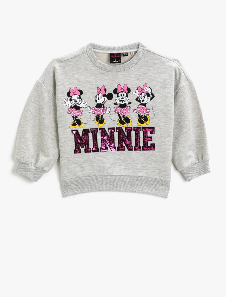  Kız Çocuk Minnie Mouse Lisanslı Baskılı Payetli Sweatshirt
