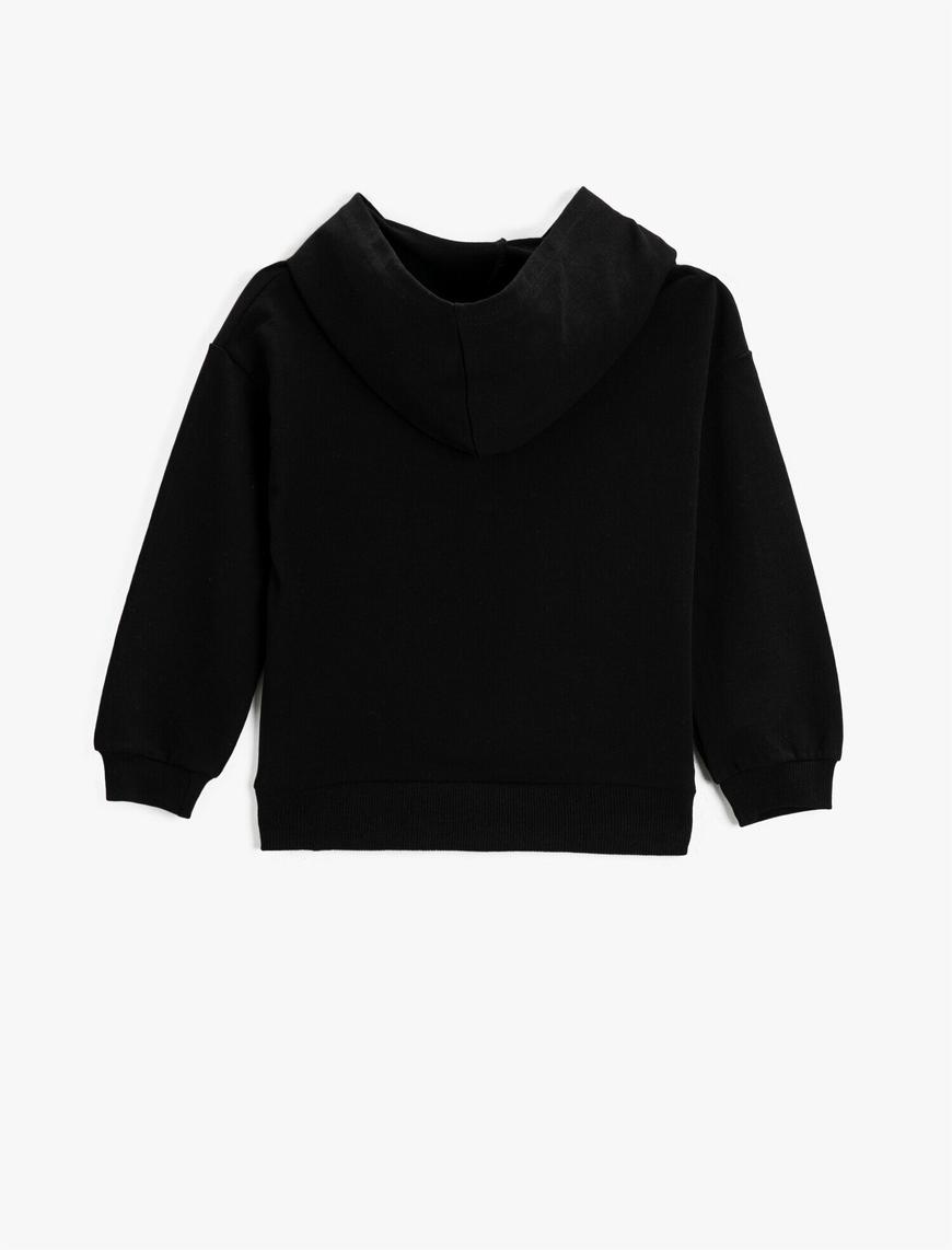  Kız Çocuk Simli Slogan Baskılı Kapüşonlu Sweatshirt Pamuklu