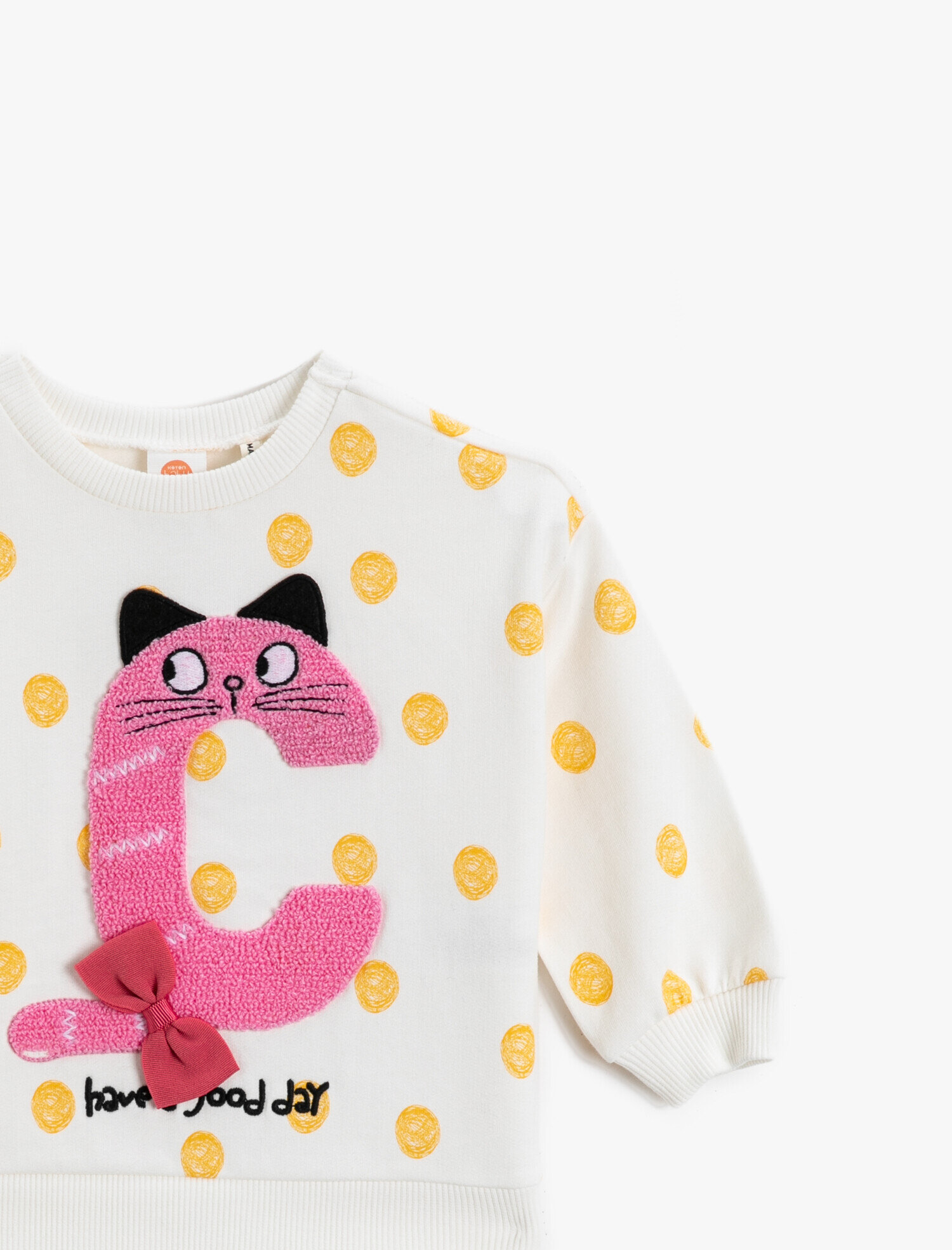  Kız Bebek Baskılı Puantiyeli Bisiklet Yaka Pamuklu