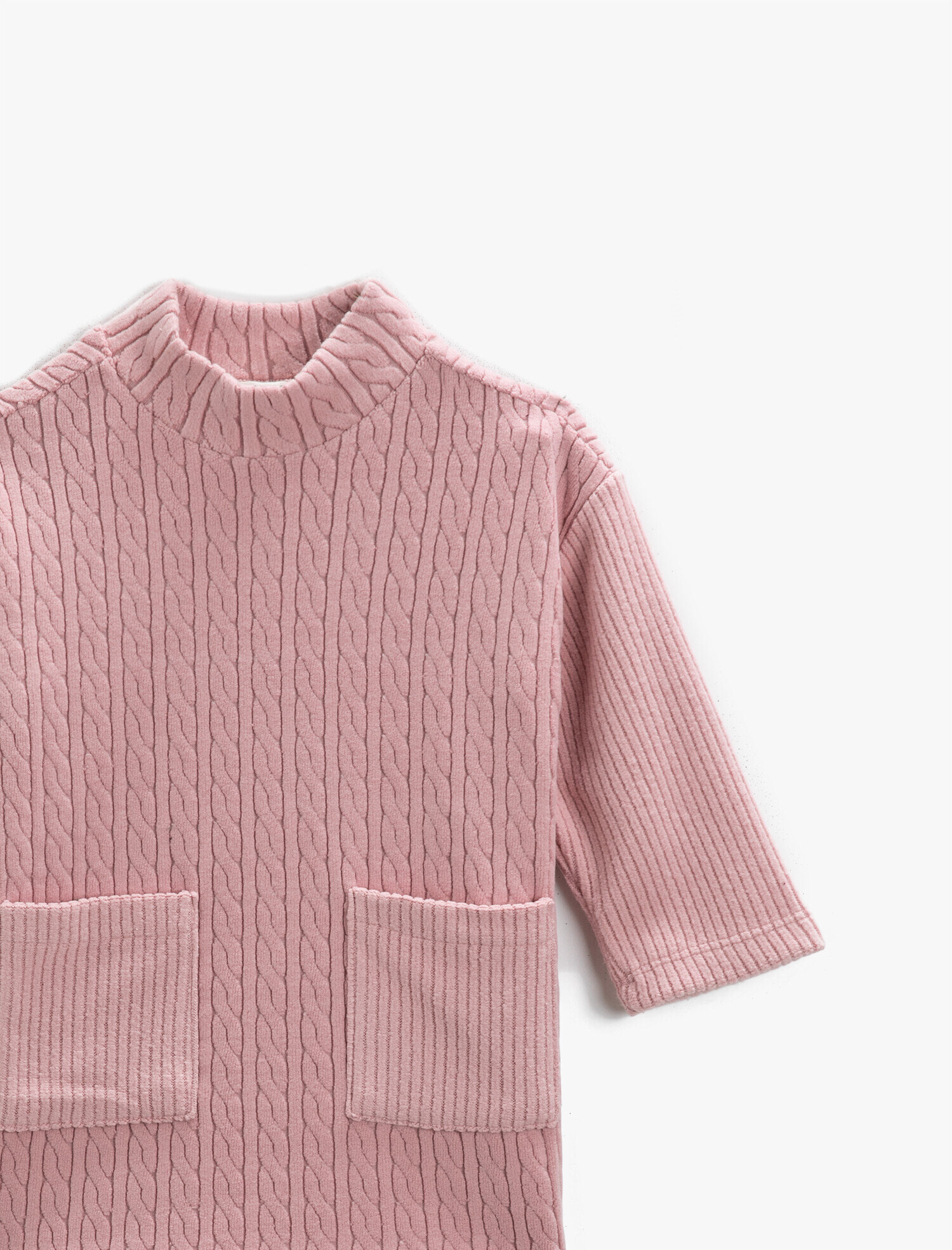  Kız Çocuk Boğazlı Örme Elbise Çift Cepli Dokulu