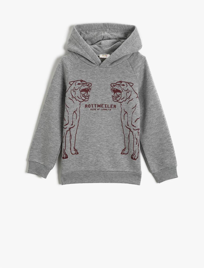  Erkek Çocuk Rottweiler Köpek Baskılı Kapüşonlu Sweatshirt